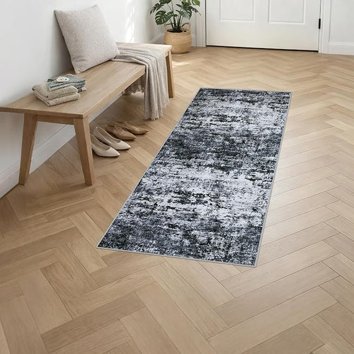 2'x5'Runner Rug Washable Rug: Modern Abstract Soft Thin Runner Rug Black - Image 2
