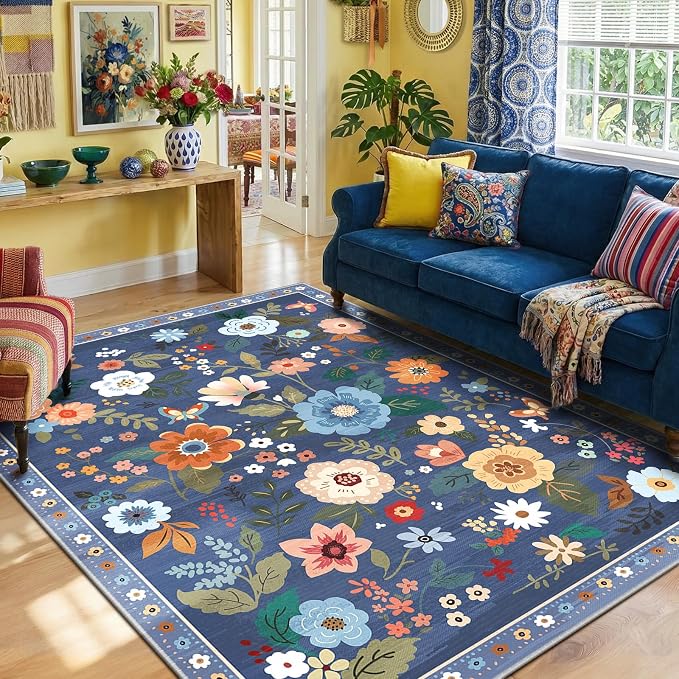 RELEANY Floral 6x9 Area Rugs Washable Print Boho Cute Carpet Non Slip Flower - Image 2