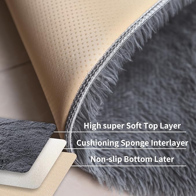 2x3 Grey Fluffy Shag Rug for Bedroom Soft Plush Fuzzy Washable Non Slip Carpet - Image 4