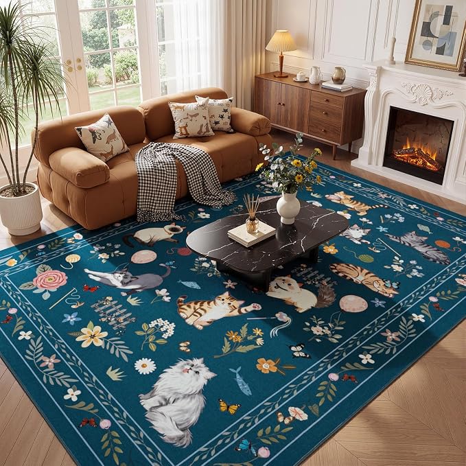 Unirea 9x12 Dark Blue Cat Area Rug by UNIREA