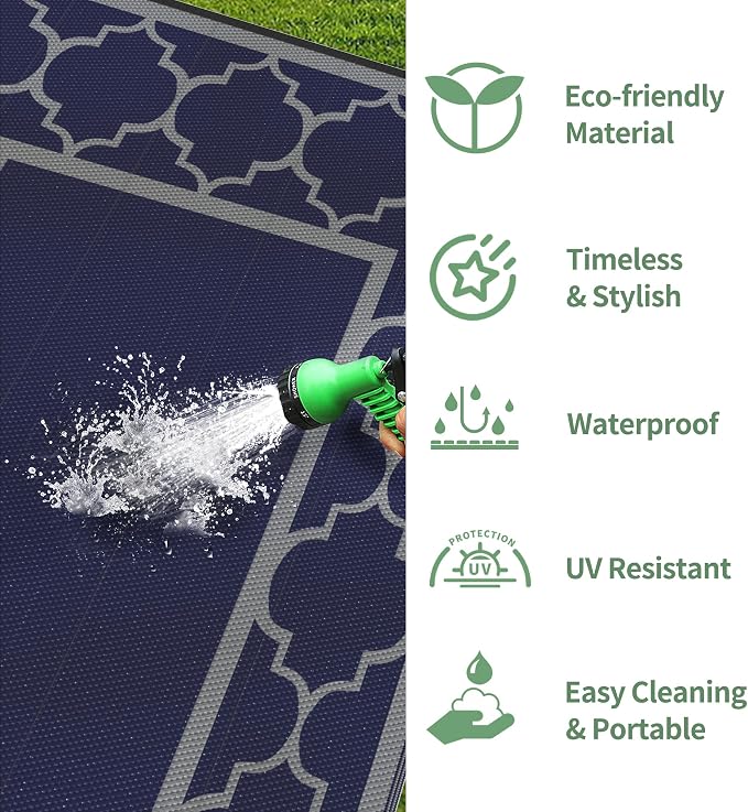 GENIMO Outdoor Rug 9' x 12' Patio Waterproof, Foldable Reversible Plastic Straw - Image 9