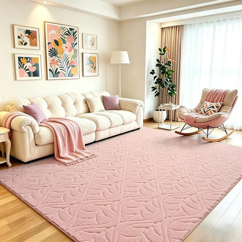 6x9 Pink Washable Area Rug for Bedroom Living Room, Leaf Geometric Patter Shag by VisittheFlagover