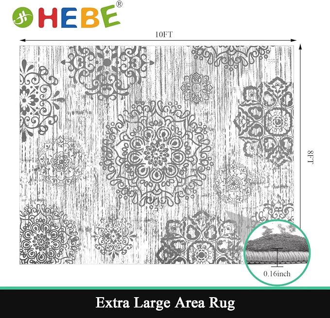 HEBE Area Rugs for Living Room 8'x10', Washable Non Slip Boho Bedroom Rug - Image 2