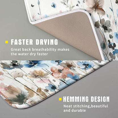 Giwawa Watercolor Floral Dish Drying Mat, Spring Summer Wildflower Microfiber - Image 3