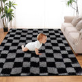 Super Soft Rug for Bedroom, 6x9 Ft Grey and Black Area Rug Classic Checkered by TOOHUB