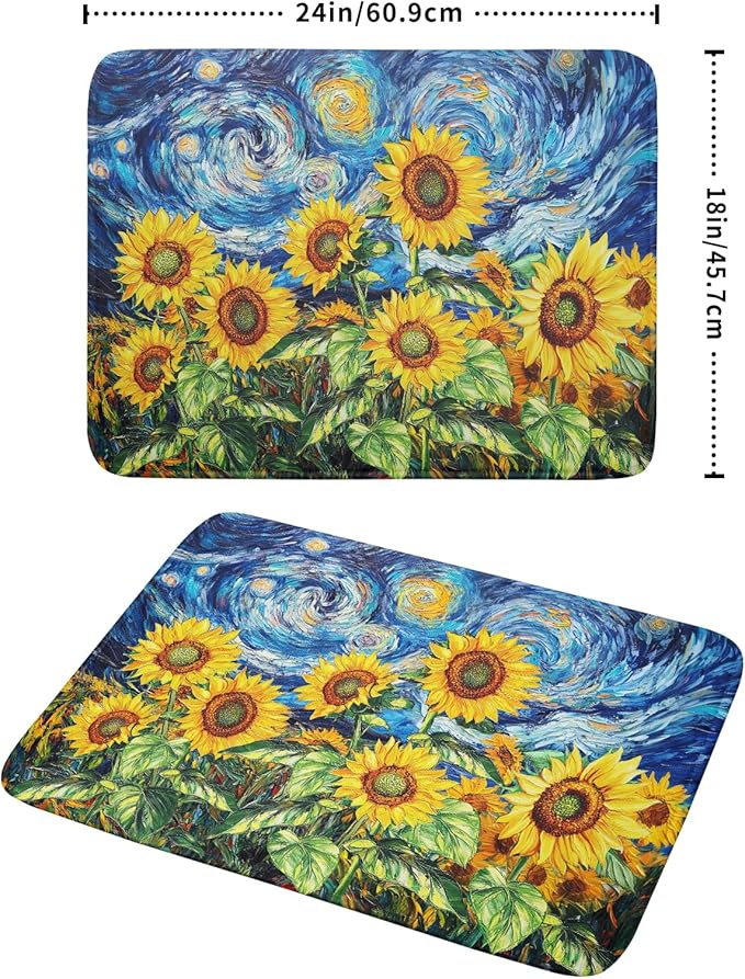 Sunflower Dish Drying Mat for Kitchen Counter 24x18 Inch Starry Night Drying Mat - Image 5
