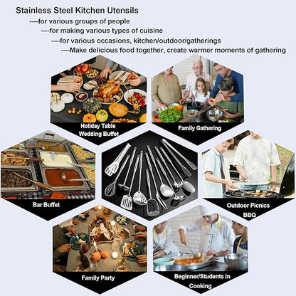 Stainless Steel Kitchen Utensils 12 Pcs, Small Cooking Utensils Set, Serving - Image 4