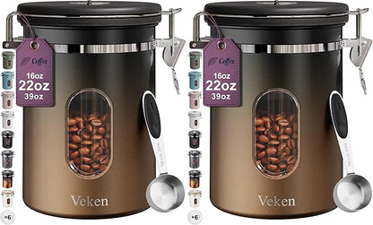 Veken Coffee Canister with Window, Airtight Stainless Steel Kitchen Food by Veken