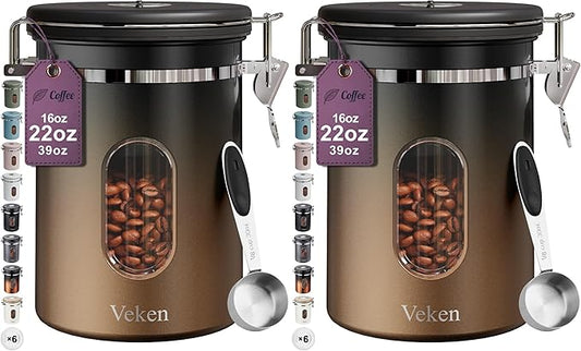 Veken Coffee Canister with Window, Airtight Stainless Steel Kitchen Food by Veken