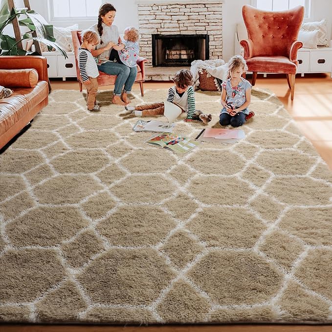 ONASAR 7x9 Area Rugs for Living Room Bedroom, Large Fluffy Beige and White - Image 7