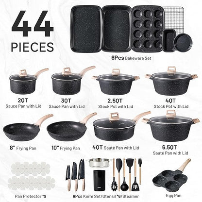 CAROTE 44pcs Pots and Pan Set Nonstick, Cookware Sets, Cooking Set Non Stick - Image 2