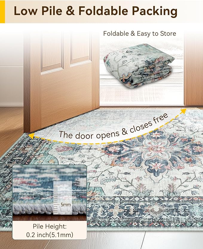 RELEANY Area Rugs Large 10'x12' Washable Non-Slip, Floral Vintage Distress - Image 5