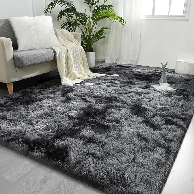 FlyDOIT Large Area Rugs for Living Room, 5x8 Feet Tie-Dyed Black and Grey by FlyDOIT