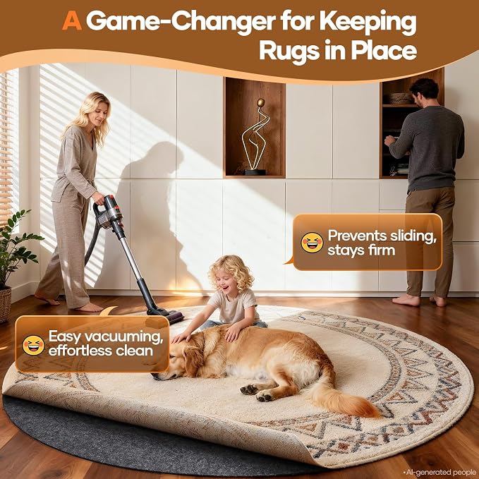 Veken 3 Ft Round Non Slip Cushioned Rug Pad Gripper, Felt and Silicone Backing - Image 2