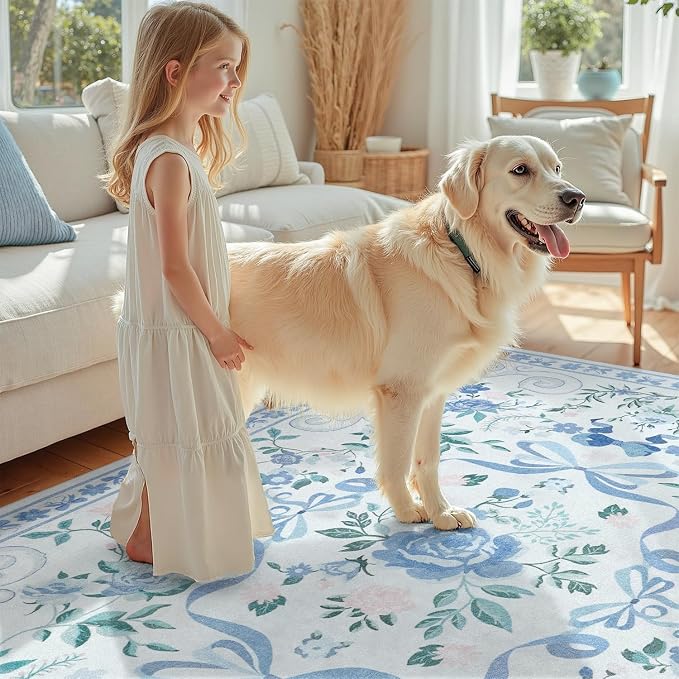 DCX Washable 4x6 Bow Rug, Cute Soft Low Pile Indoor Décor Carpet, Kid & Pet - Image 3