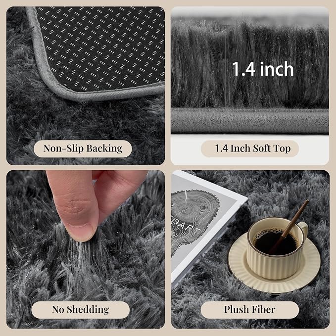 Area Rug for Living Room Bedroom: 9x12 Black Grey Soft Fluffy Shag Upgrade - Image 5