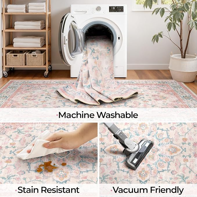 CAPALOCA Machine Washable Rugs Nursery Rug 3x5 Cute Girl Non Slip Low Pile - Image 5