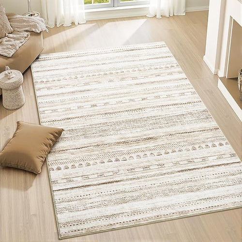 3x5 Area Rug Machine Washable Non Slip Rug Distressed Neutral Moroccan Boho Rug by Tchdio