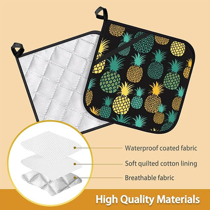Tropical Pineapples Pot Holder Set of 2, Heat Resistant Potholders Oven Hot Pads - Image 3
