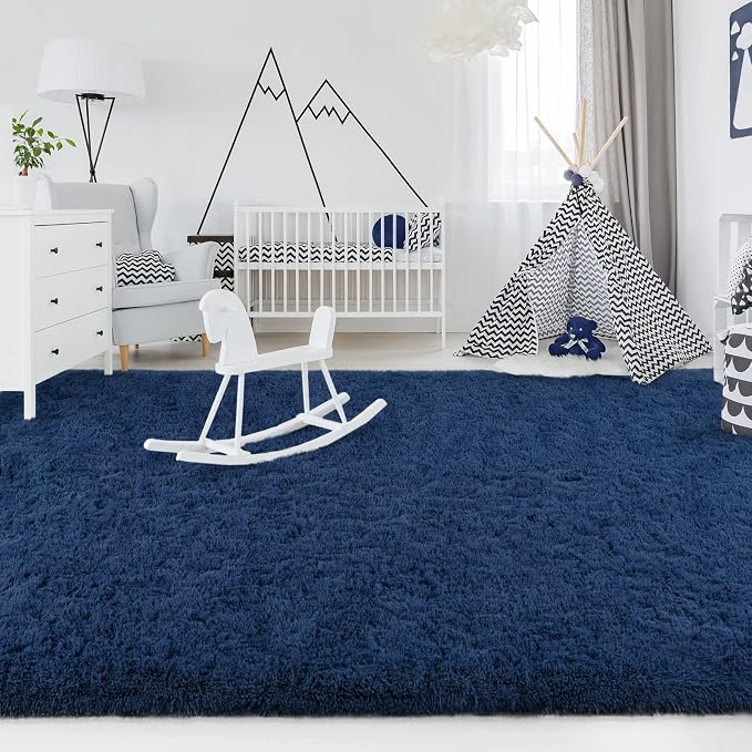 FlyDOIT Large Area Rugs for Living Room, 5x8 Feet Navy Blue Shaggy Rug Fluffy - Image 4