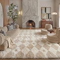 PureCozy Checkered Rug 6x9 Fluffy Shag Living Room Beige Area Rug Modern by PureCozy
