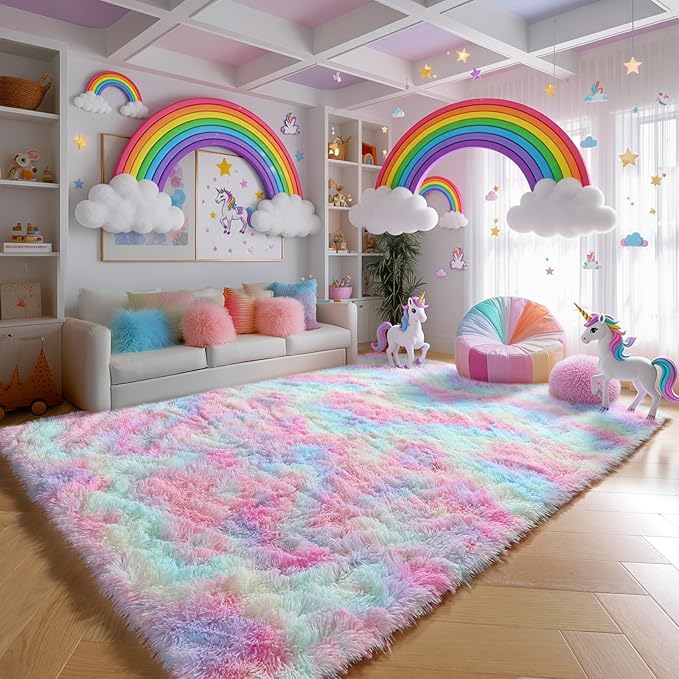 PAGISOFE 9x12 Rainbow Large Area Rug, Plush Rugs - Image 3