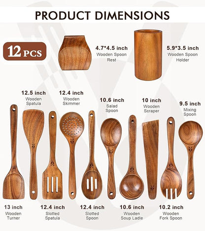 12 Pcs Teak Wooden Utensil Set - Image 3