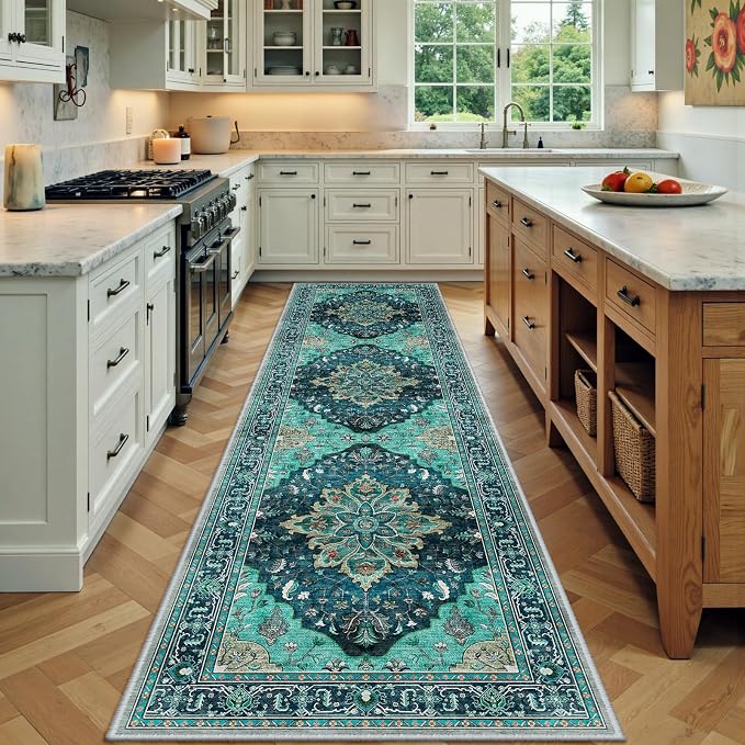 RELEANY Area Rugs Runner 2'x7' Washable Non-Slip, Floral Vintage Distress by RELEANY