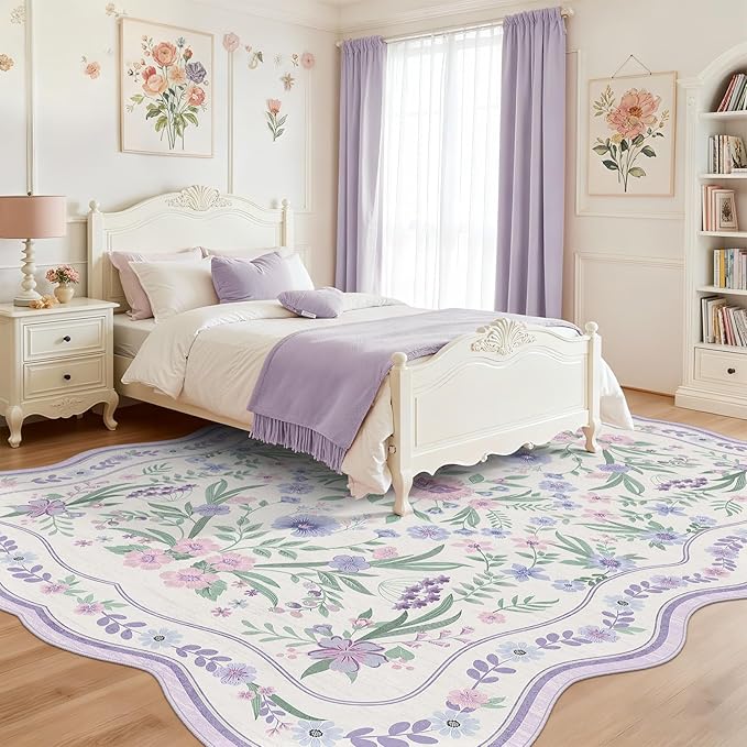Scalloped Floral Rug 6x9, Soft Low Pile Cottagecore Rug - Image 2