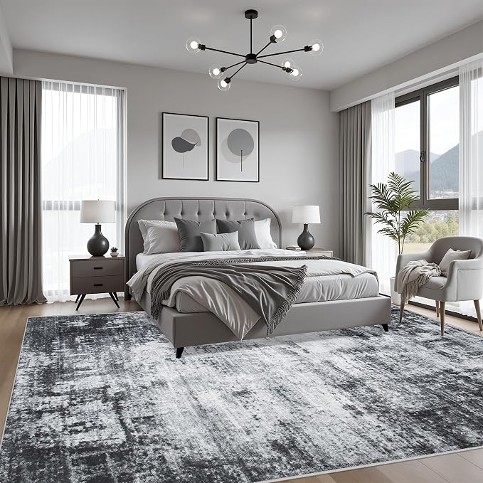 8x8 Area Rug Living Room Rug: Washable Modern Abstract Soft Thin Rug Indoor - Image 3
