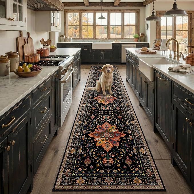 RELEANY Area Rugs Runner 2'x9' Washable Non-Slip, Floral Vintage Distress - Image 2