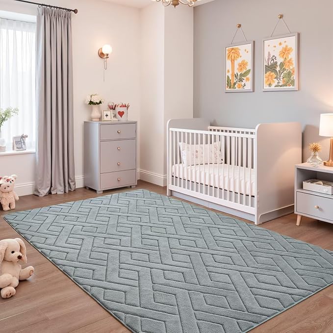 3x5 Grey Washable Area Rug for Bedroom, Modern Geometric Shag Non-Slip Living - Image 5
