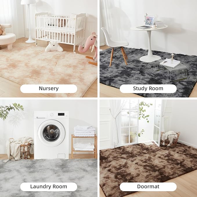 Litanika 8x10 Shag Area Rug for Living Room Bedroom, Tie-Dyed Light Grey High - Image 7