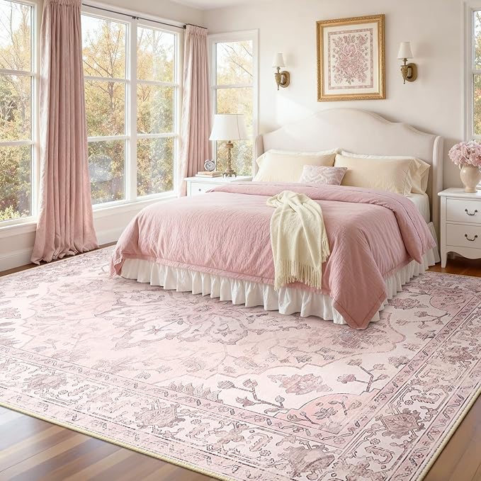 RELEANY Area Rugs Large 10'x12' Washable Non-Slip, Floral Vintage Distress - Image 2