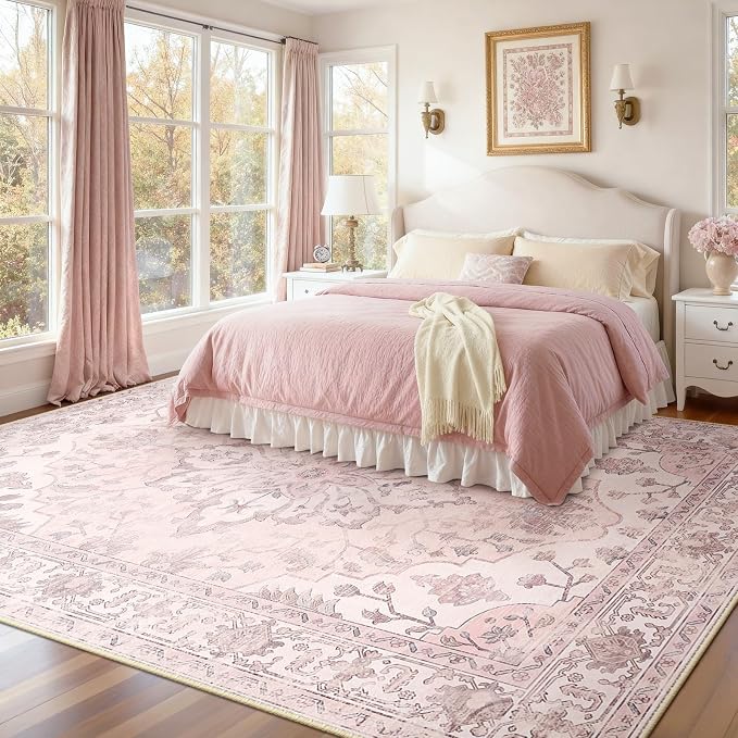 RELEANY Area Rugs 8'x10' Washable Non-Slip, Floral Vintage Distress Medallion by RELEANY