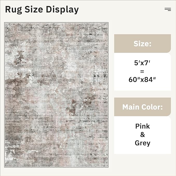 Soalmost Abstract Rug 5x7 Machine Washable Area Indoor Pink Grey Low Pile - Image 5