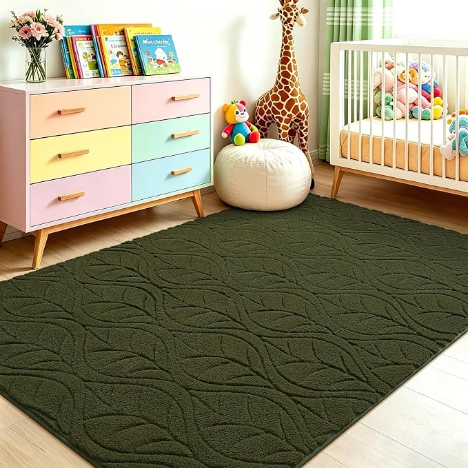 3x5 Olive Green Washable Area Rug - Image 4
