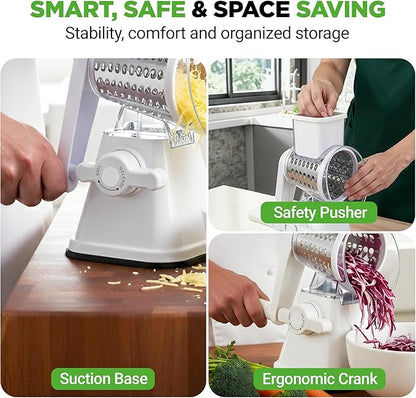 NutriChef 3 in 1 Cheese Grater & Shredder | Strong Suction Base, Rotary Handle - Image 7