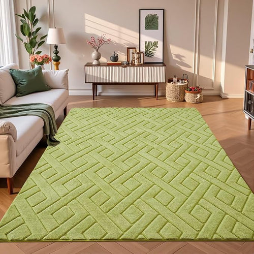 3x5 Green Washable Area Rug for Bedroom, Modern Geometric Shag Non-Slip Living - Image 2