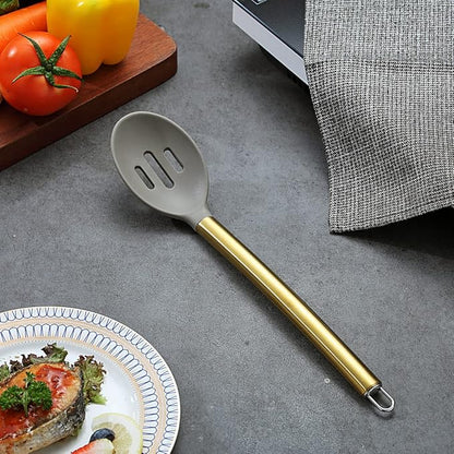 Berglander Non-stick Silicone Slotted Spoon, Titanium Gold Plated Handle - Image 2