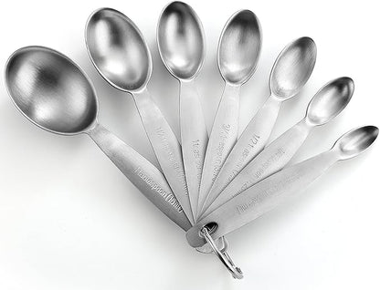 Spring Chef Stainless Steel Measuring Spoons Set of 7, Oval Metal Teaspoon & by SpringChef