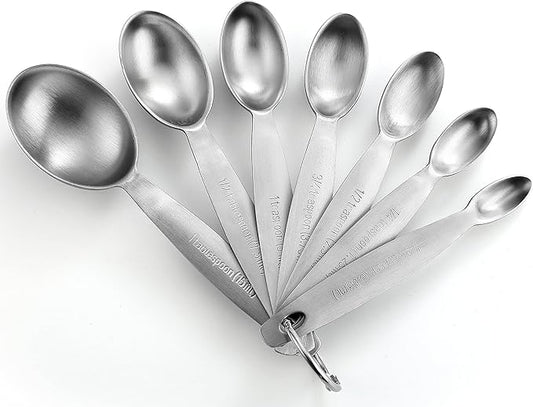 Spring Chef Stainless Steel Measuring Spoons Set of 7, Oval Metal Teaspoon & by SpringChef