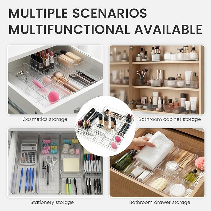 33 PCS Clear Plastic Drawer Organizer Set, 4 Sizes Acrylic Drawer Storage Trays - Image 6
