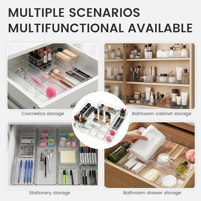 33 PCS Clear Plastic Drawer Organizer Set, 4 Sizes Acrylic Drawer Storage Trays - Image 6