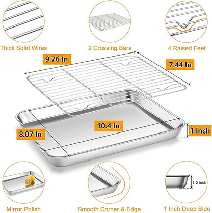 Homikit Baking Sheet with Rack Set, 10.5x8 Inches Stainless Steel Small Cookie - Image 2