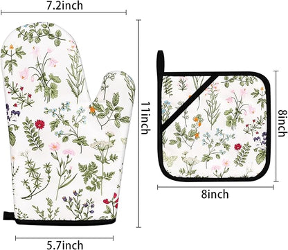 Floral Oven Mitts and Pot Holders Sets Wildflower Oven Gloves Heat Resistant 4 - Image 4
