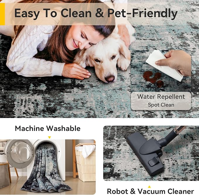 RELEANY Washable Area Rugs 6'x8' Non-Slip Modern Abstract Soft - Image 5