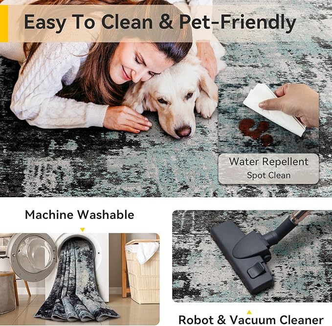 RELEANY Washable Area Rugs 8ft Non-Slip Modern Abstract Soft - Image 4