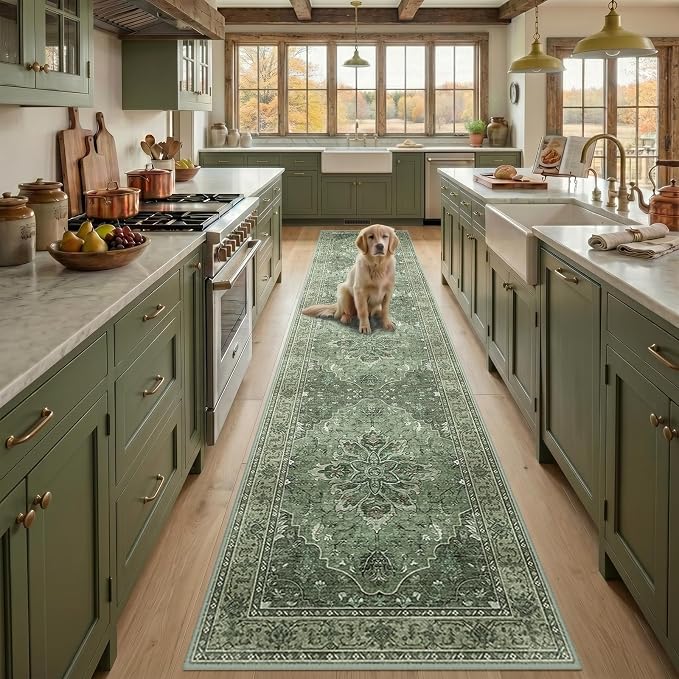 RELEANY Area Rugs Runner 2'6"x10' Washable Non-Slip, Floral Vintage Distress by RELEANY