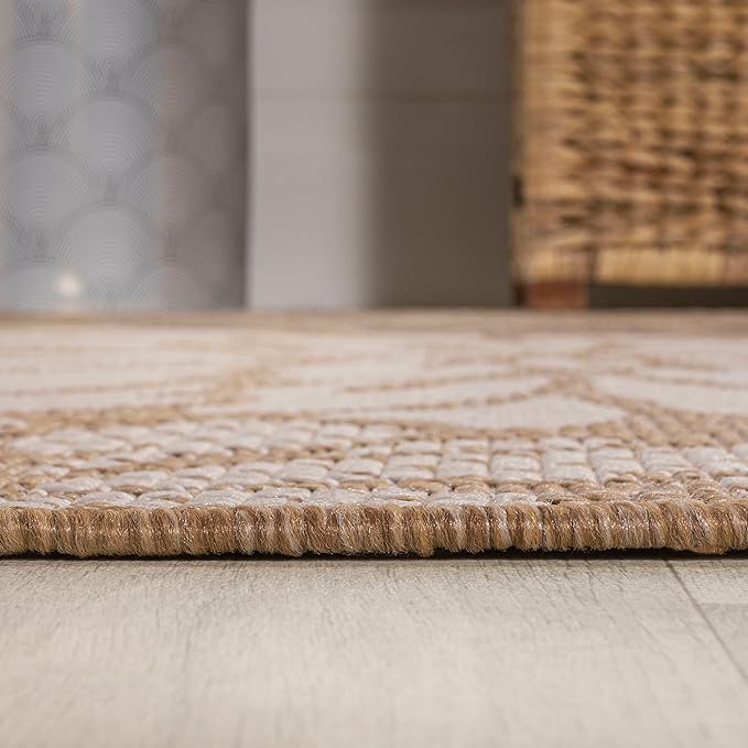JONATHAN Y Floral Textured Weave Indoor Outdoor Square Area Rug 4X4 Brown/Cream - Image 5